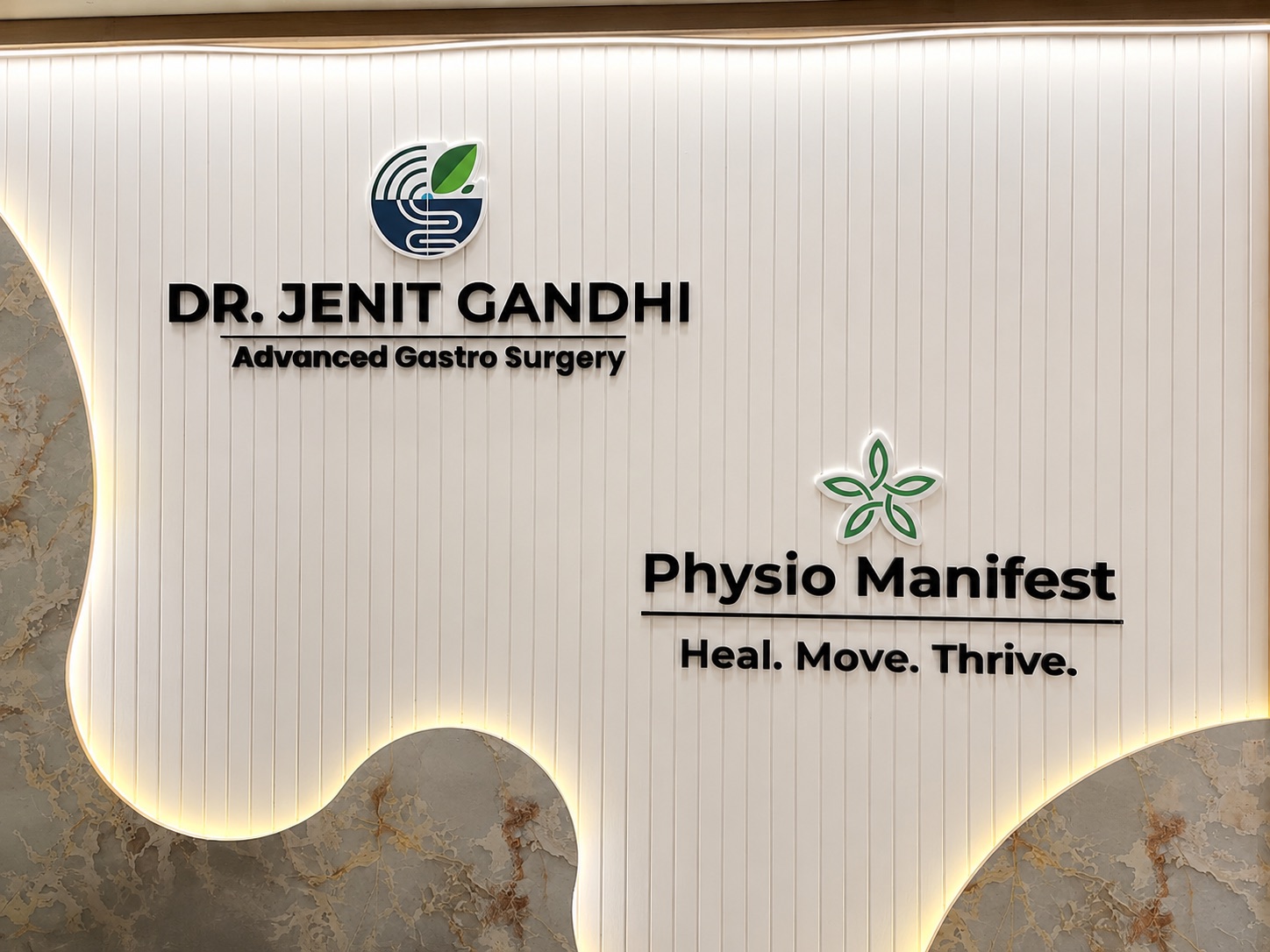 Dr. Jenit Gandhi & Physio Manifest — Solid Acrylic Letters by Aadlabs